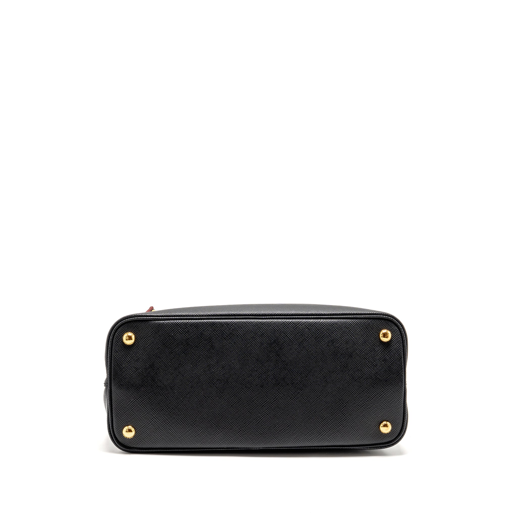 PRADA MEDIUM SAFFIANO CUIR TOTE BAG LEATHER BLACK/FUOCO GHW