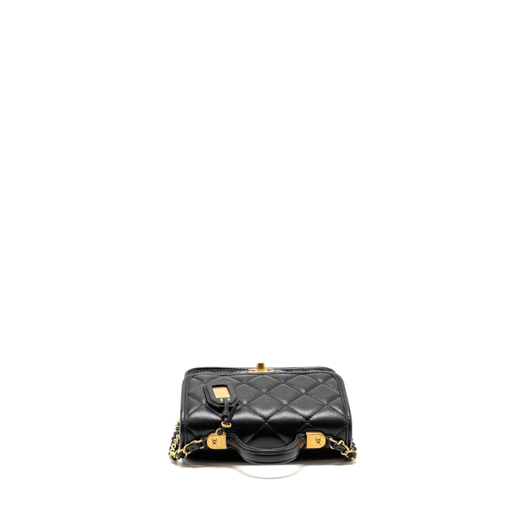 CHANEL 22K MINI FLAP BAG WITH TOP HANDLE CAVIAR BLACK GHW (MICROCHIP)