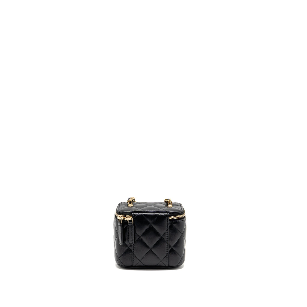 CHANEL PEARL CRUSH MINI VANITY WITH CHAIN LAMBSKIN BLACK GHW (MICROCHIP)