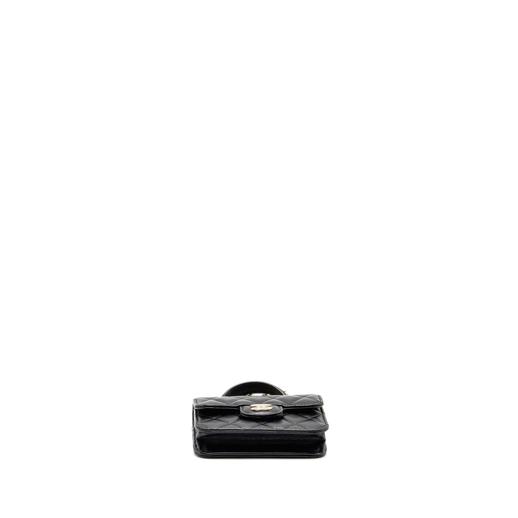 CHANEL TOP HANDLE MINI FLAP BAG LAMBSKIN BLACK LGHW