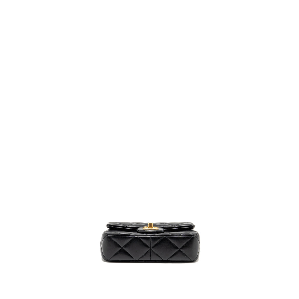 CHANEL PEARL CRUSH MINI SQUARE FLAP BAG LAMBSKIN BLACK GHW (MICROCHIP)