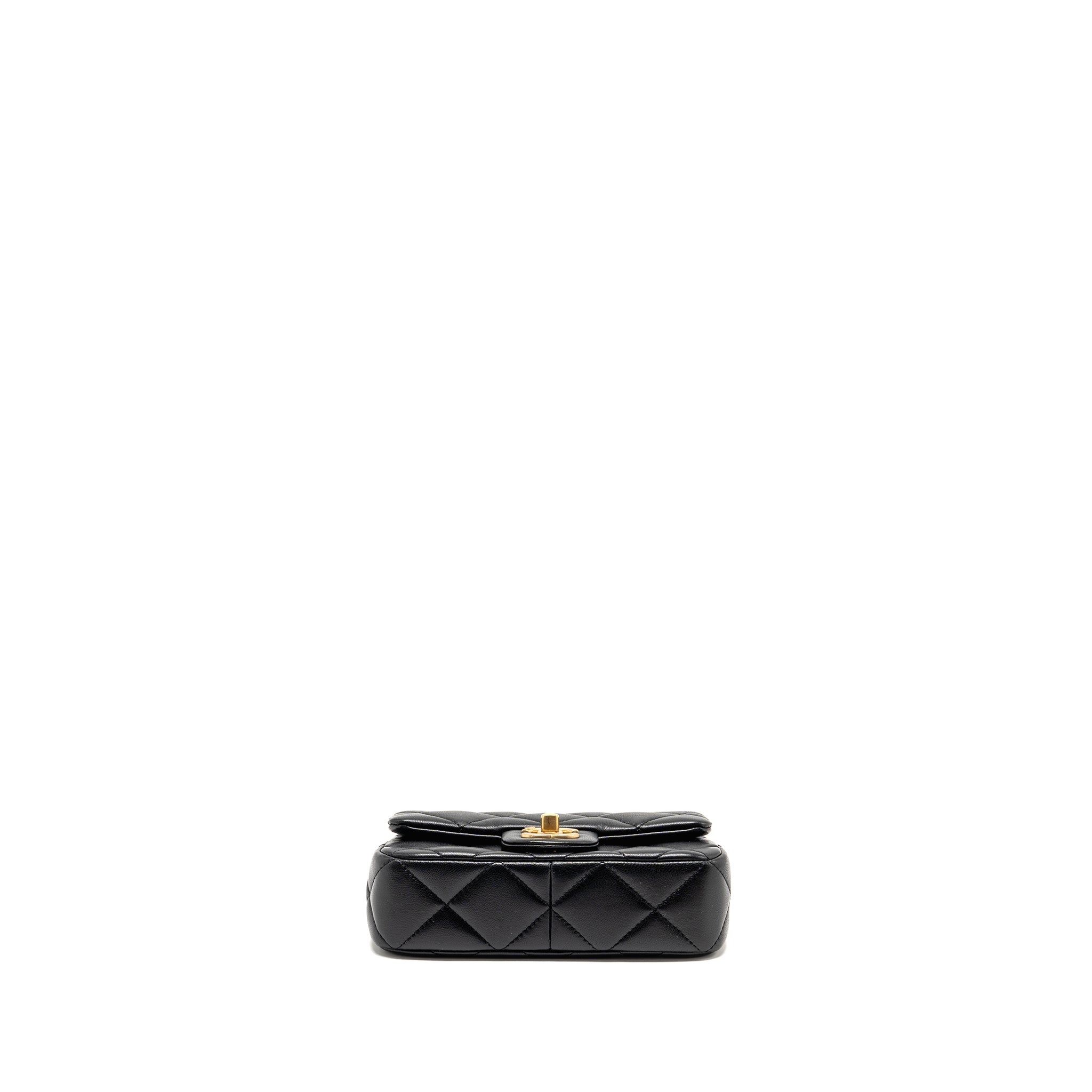 CHANEL PEARL CRUSH MINI SQUARE FLAP BAG LAMBSKIN BLACK GHW (MICROCHIP)
