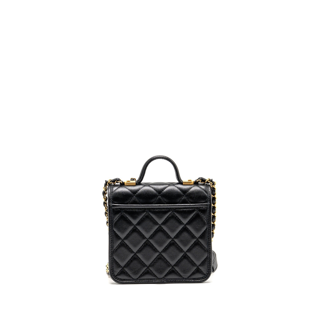 CHANEL 22K MINI FLAP BAG WITH TOP HANDLE CAVIAR BLACK GHW (MICROCHIP)