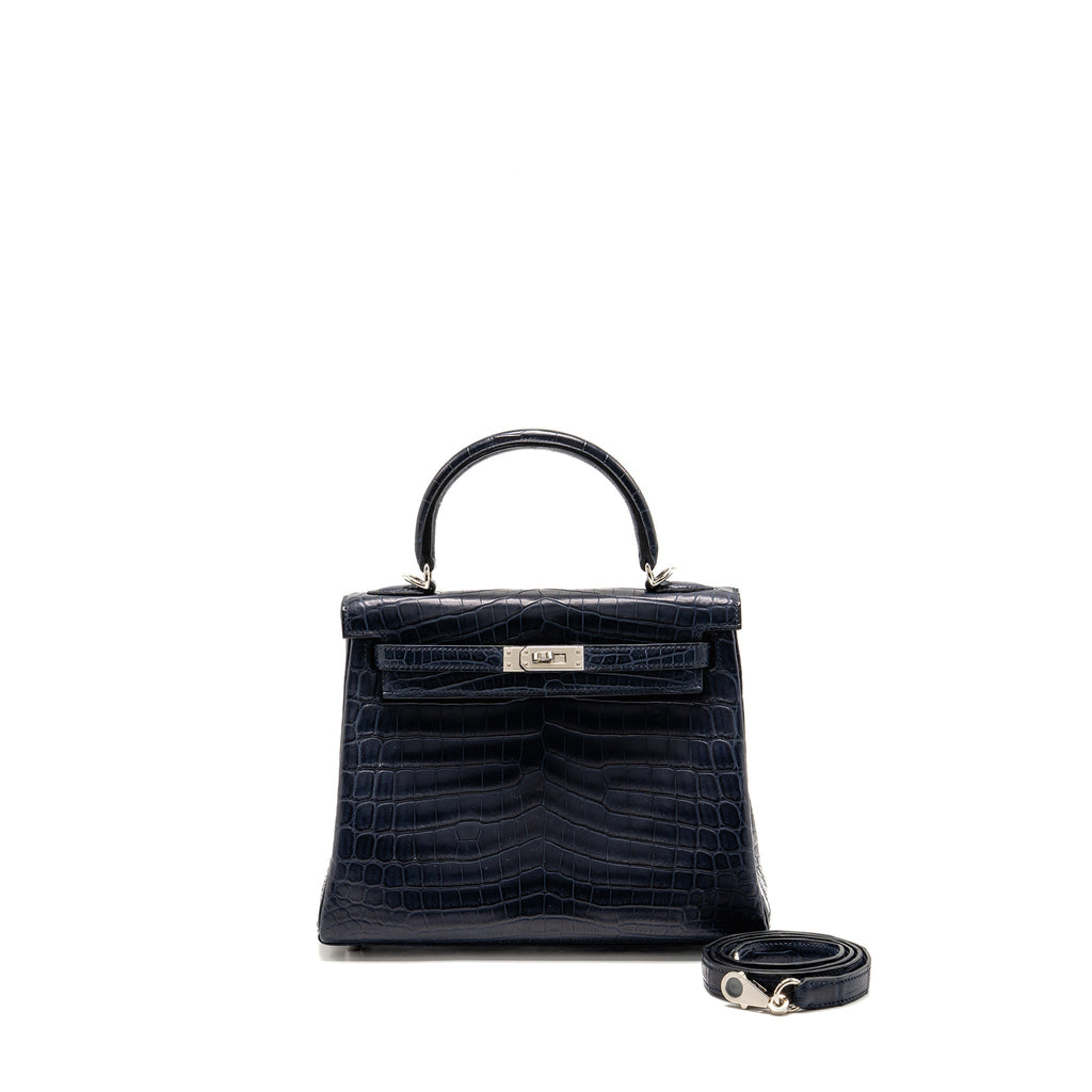 HERMES KELLY 25 CROCODILE NILOTICUS MATT BLUE MARINE SHW