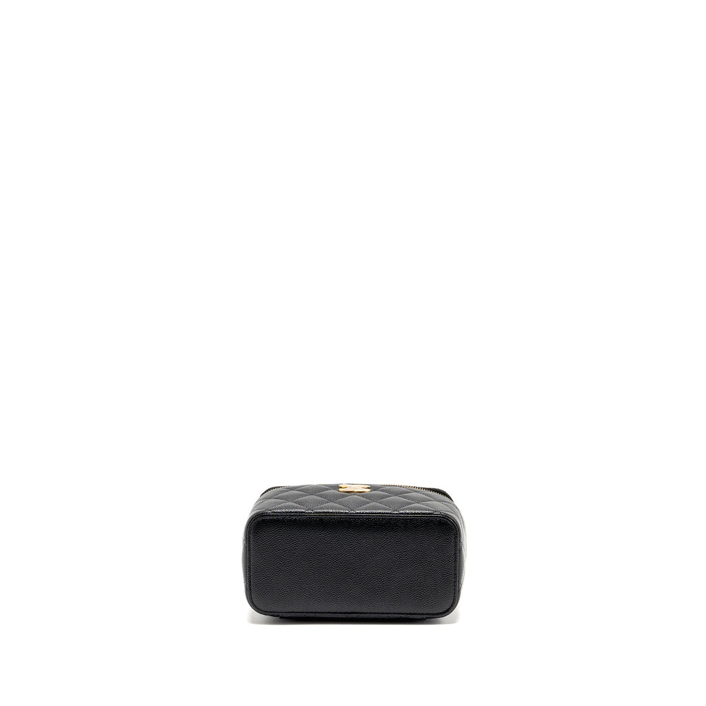CHANEL LETTER TOP HANDLE LONG VANITY WITH CHAIN CAVIAR BLACK GHW