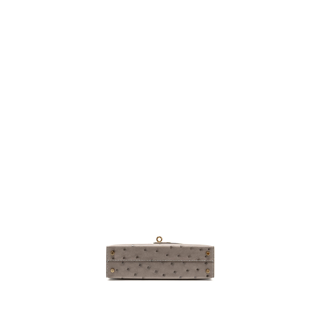 HERMES MINI KELLY II SPECIAL ORDER OSTRICH GRIS TOURTERELLE / BLUE GLACIER LGHW