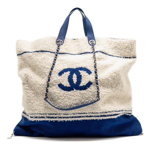 CHANEL 19P DEAUVILLE BIARRITZ VENICE TOTE TWEED WHITE / BLUE SHW