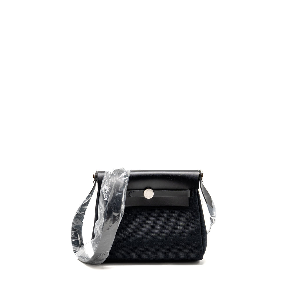 HERMES HERBAG MINI CANVAS/HUNTER LEATHER BLACK SHW