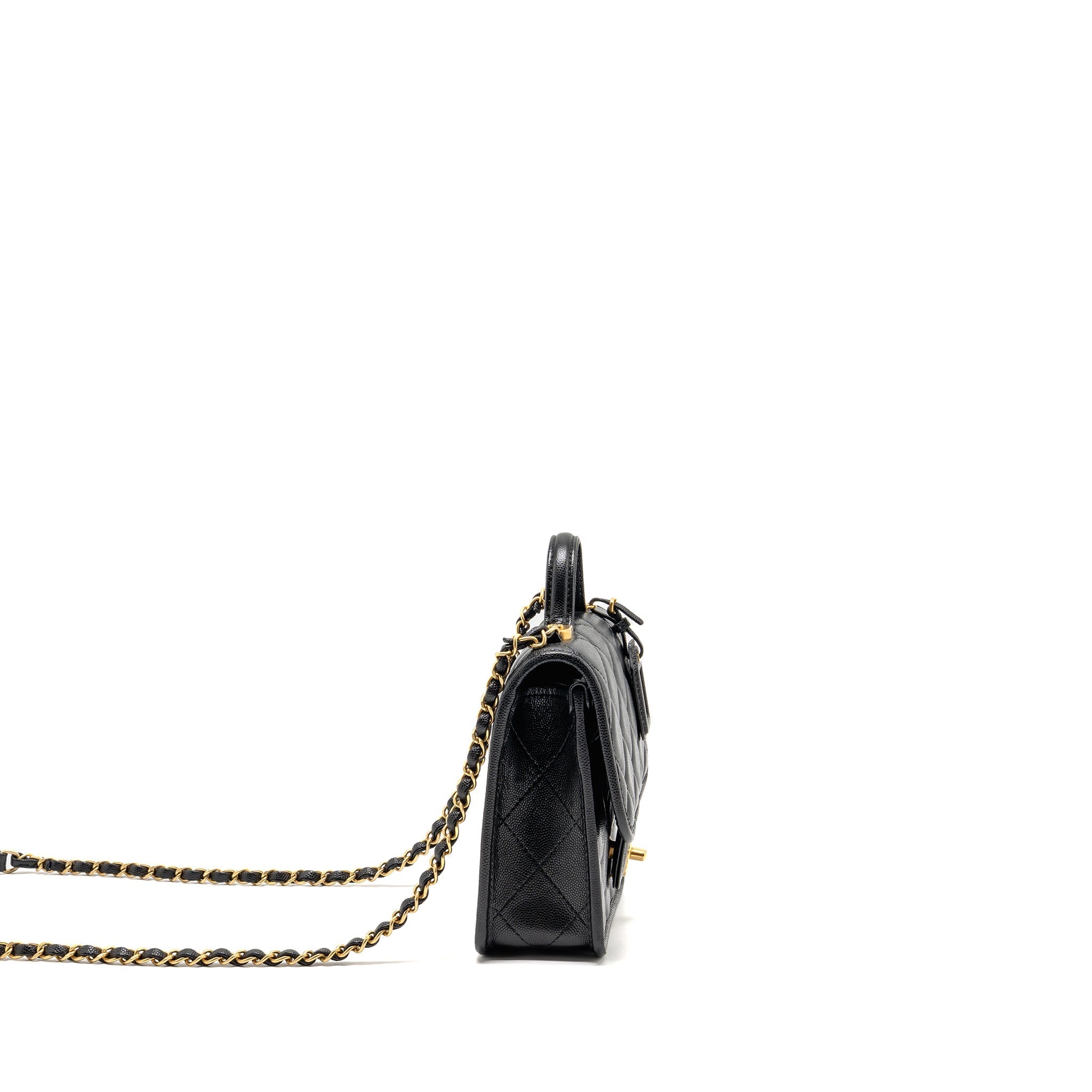 CHANEL 22K MINI FLAP BAG WITH TOP HANDLE CAVIAR BLACK GHW (MICROCHIP)