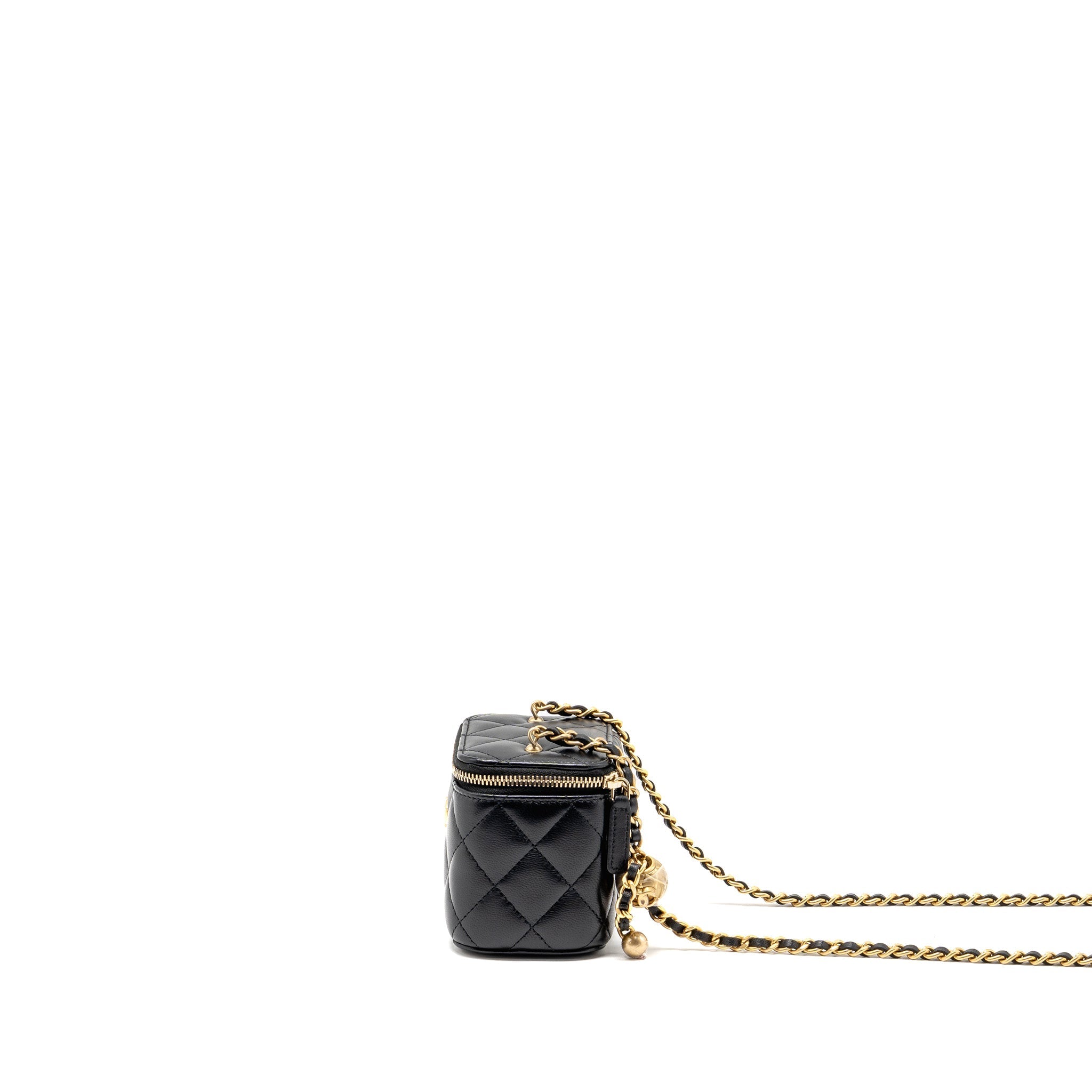 CHANEL PEARL CRUSH MINI VANITY WITH CHAIN LAMBSKIN BLACK GHW (MICROCHIP)