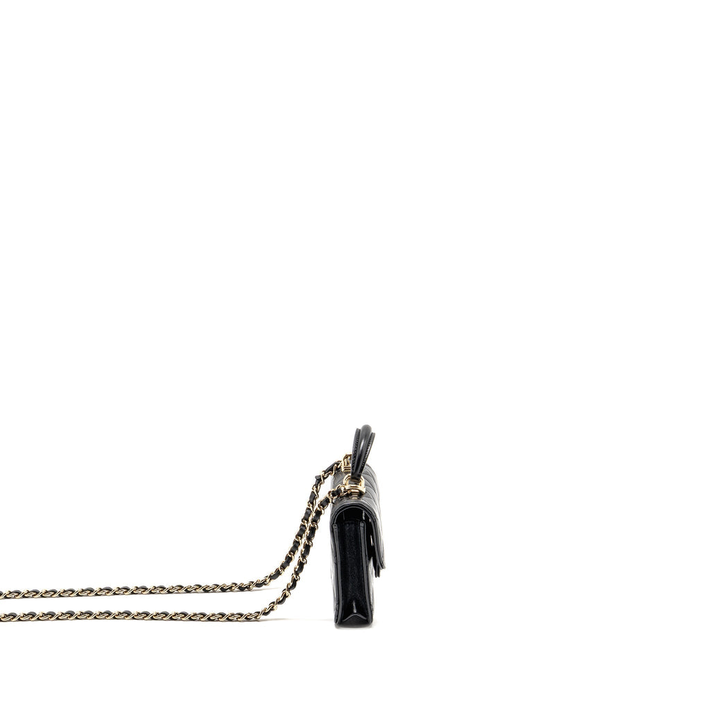 CHANEL TOP HANDLE MINI FLAP BAG LAMBSKIN BLACK LGHW