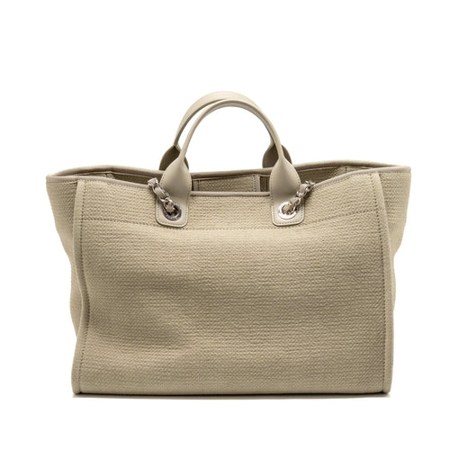 CHANEL DEAUVILLE TOTE BAG FABRIC / LEATHER LIGHT GREY SHW (MICROCHIP)