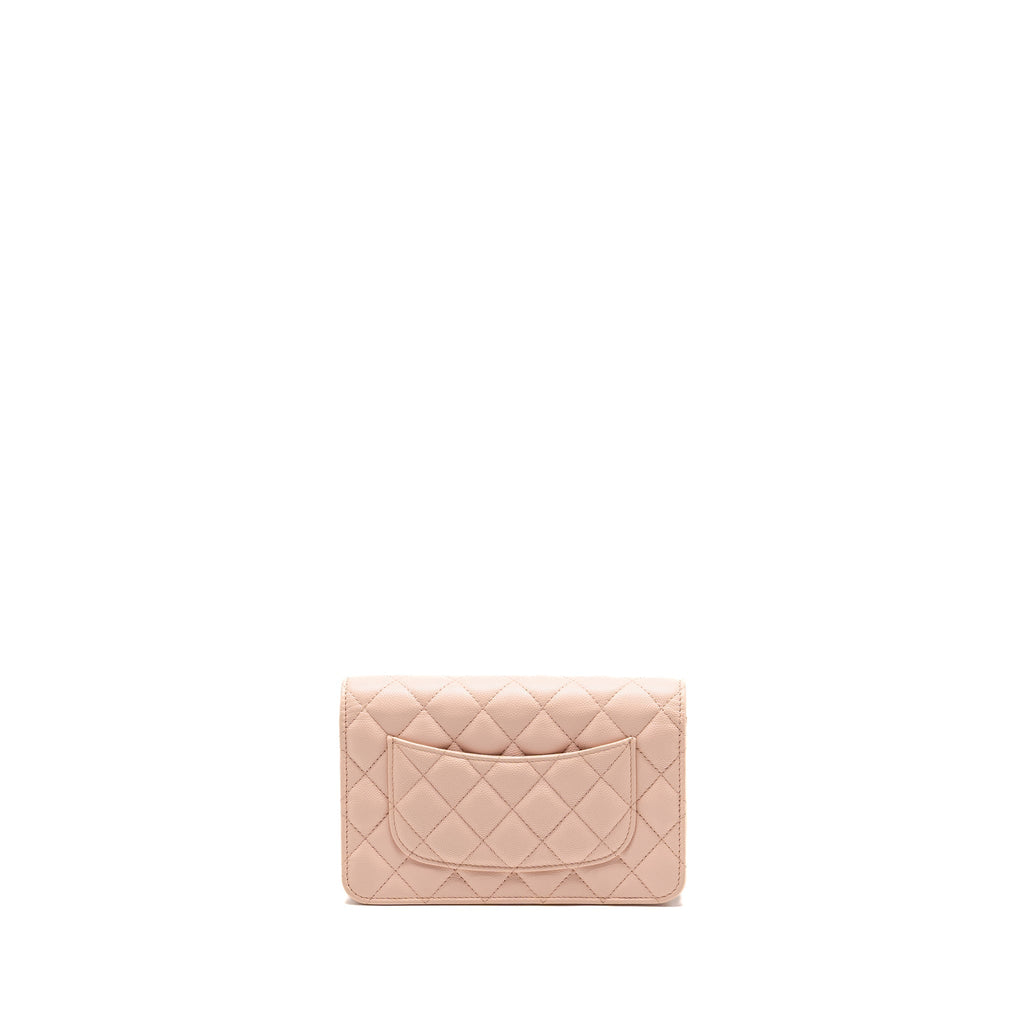CHANEL CAMELLIA TURNLOCK WALLET ON CHAIN CAVIAR LIGHT PINK GHW (MICROCHIP)