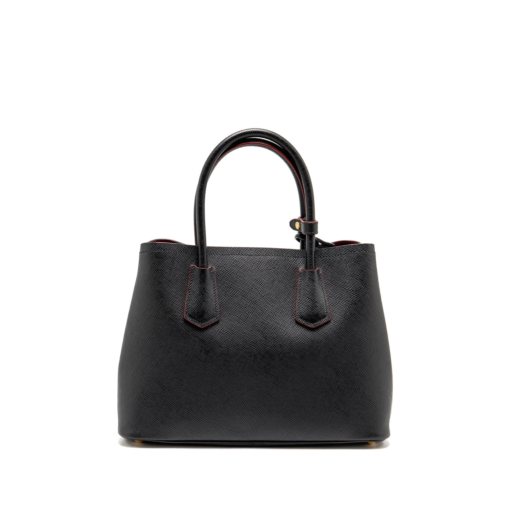 PRADA MEDIUM SAFFIANO CUIR TOTE BAG LEATHER BLACK/FUOCO GHW