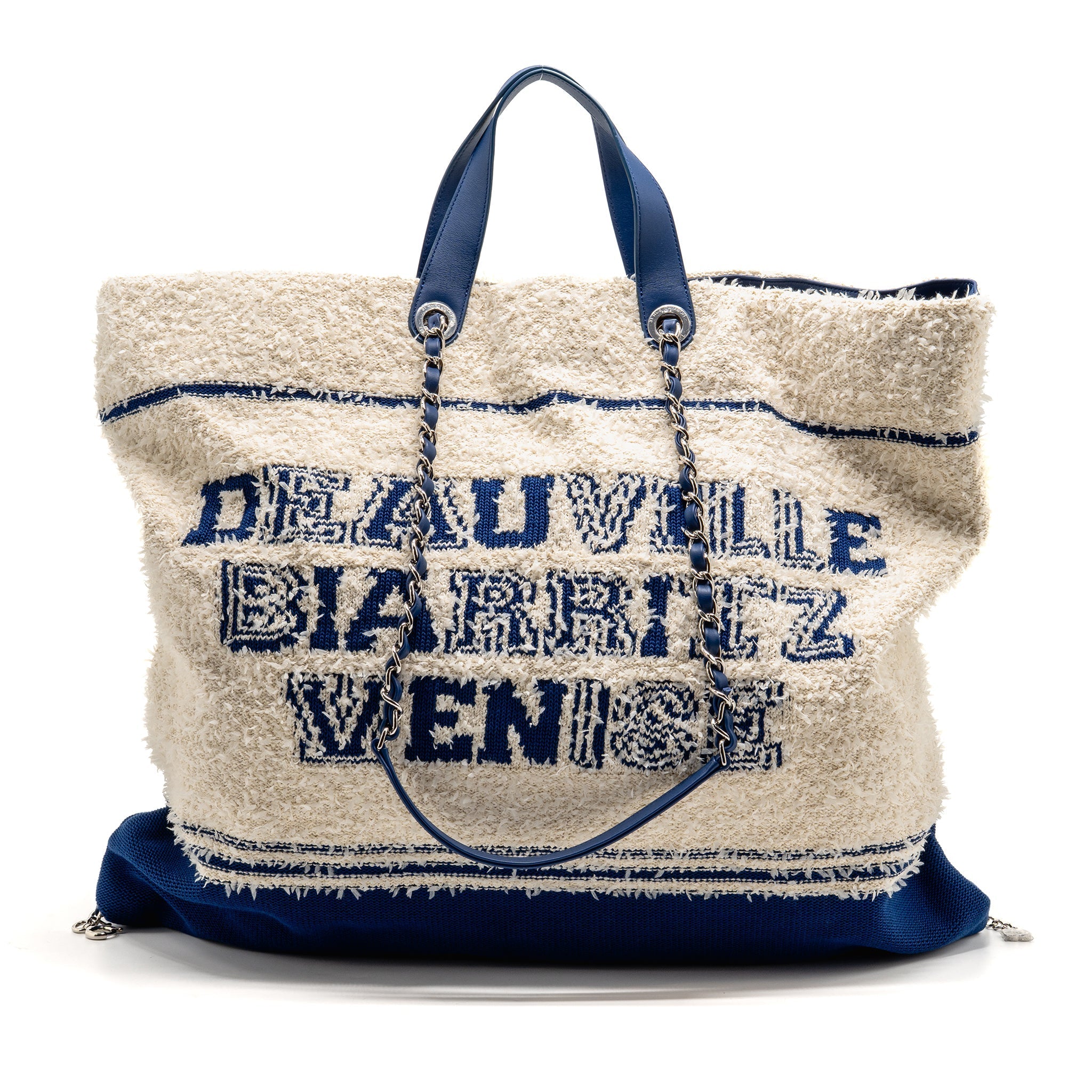CHANEL 19P DEAUVILLE BIARRITZ VENICE TOTE TWEED WHITE / BLUE SHW