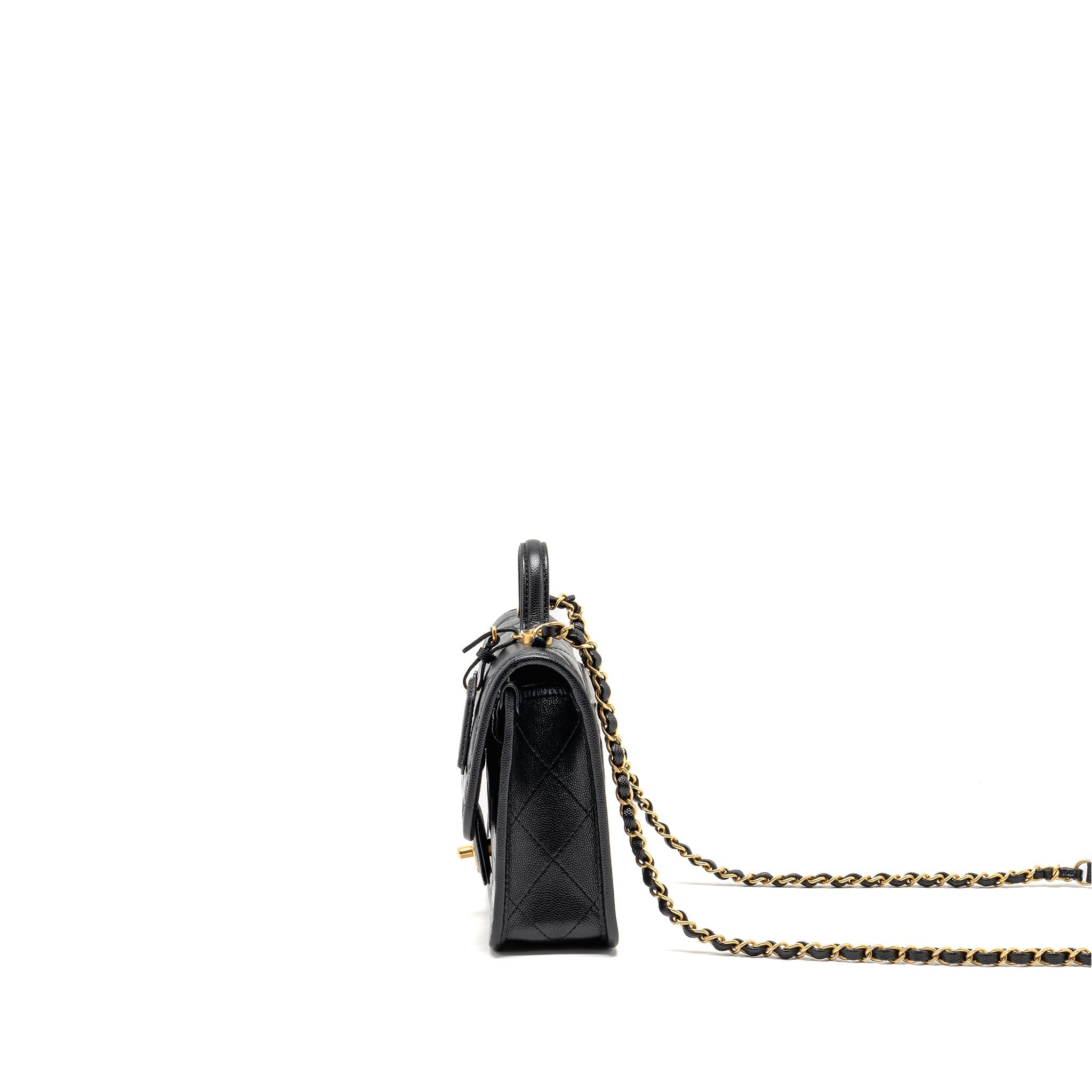 CHANEL 22K MINI FLAP BAG WITH TOP HANDLE CAVIAR BLACK GHW (MICROCHIP)