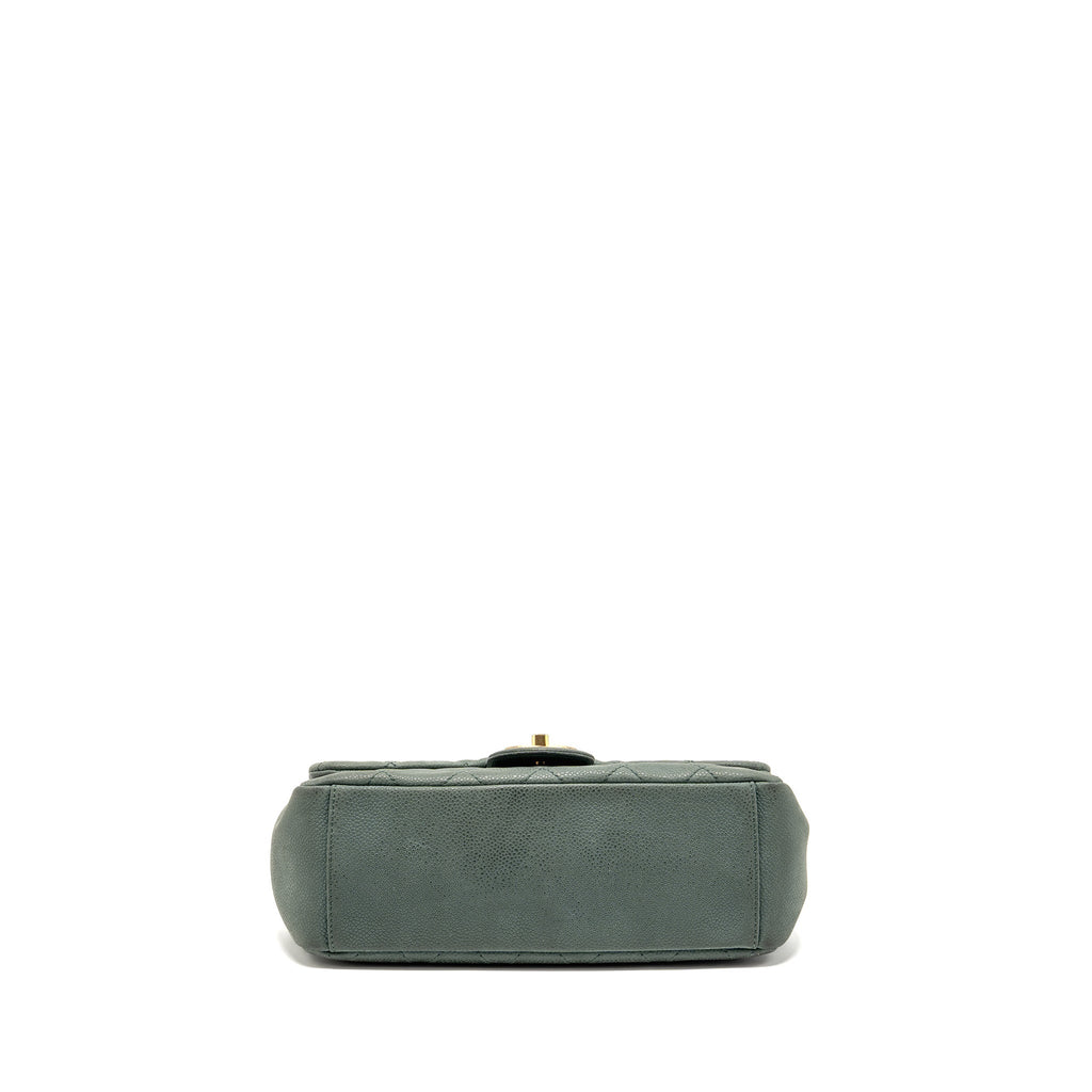 CHANEL TOP HANDLE FLAP SHOULDER BAG WITH CHAIN CAVIAR DARK GREEN GHW