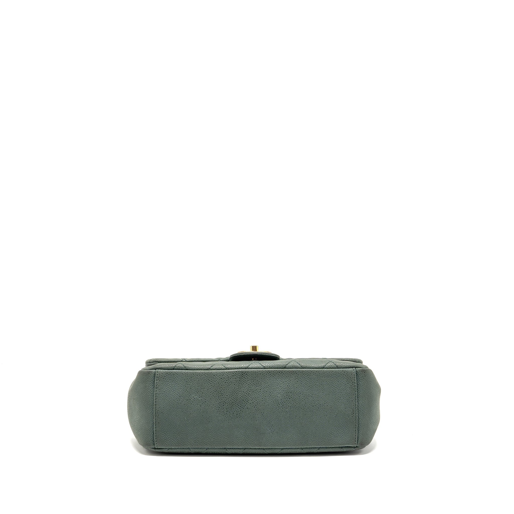 CHANEL TOP HANDLE FLAP SHOULDER BAG WITH CHAIN CAVIAR DARK GREEN GHW