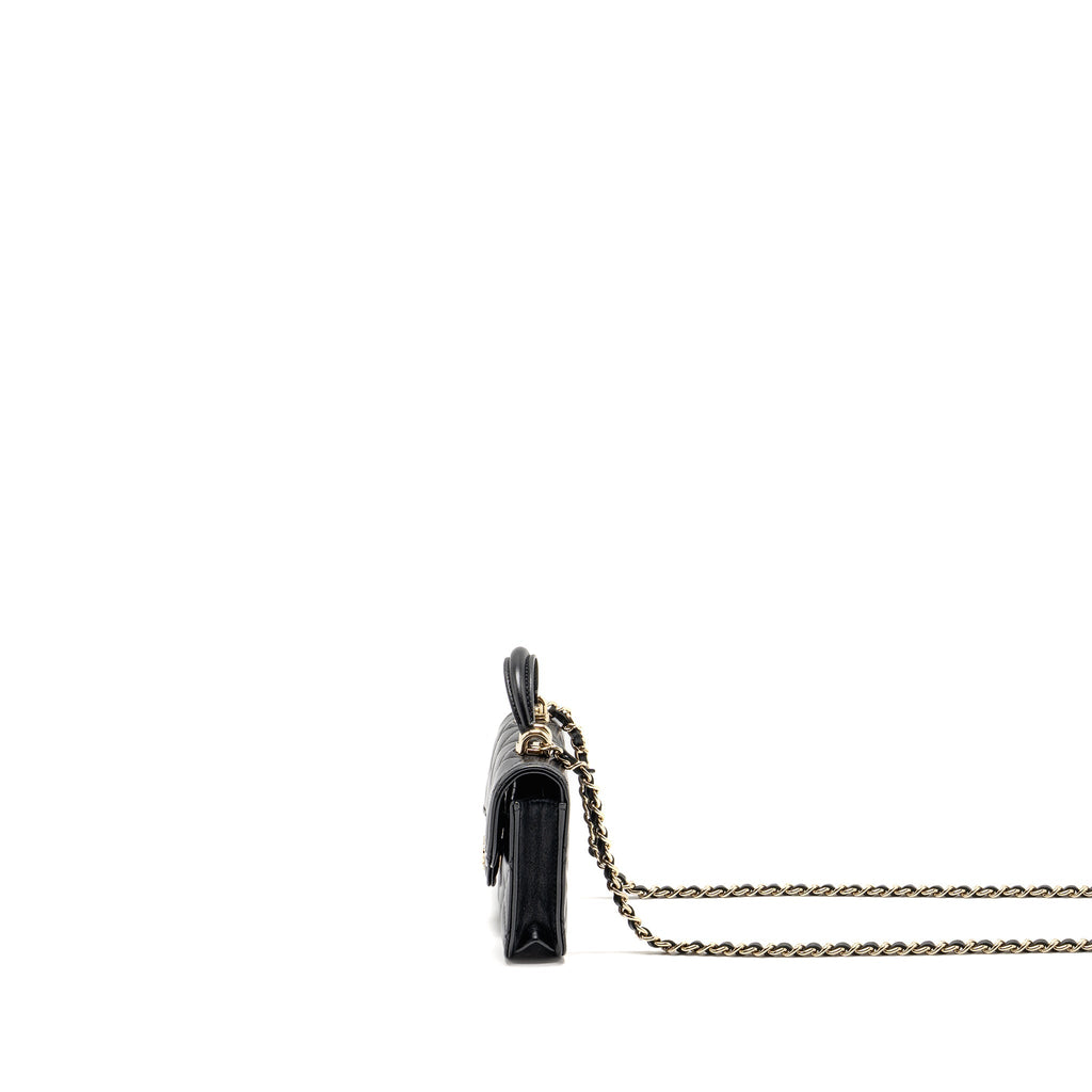 CHANEL TOP HANDLE MINI FLAP BAG LAMBSKIN BLACK LGHW