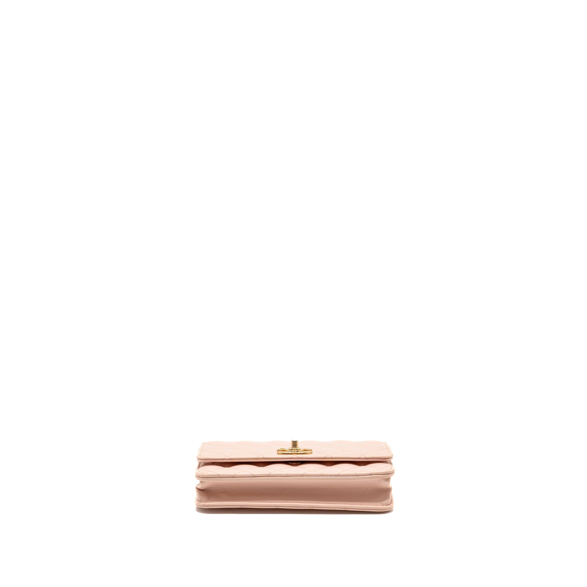CHANEL CAMELLIA TURNLOCK WALLET ON CHAIN CAVIAR LIGHT PINK GHW (MICROCHIP)