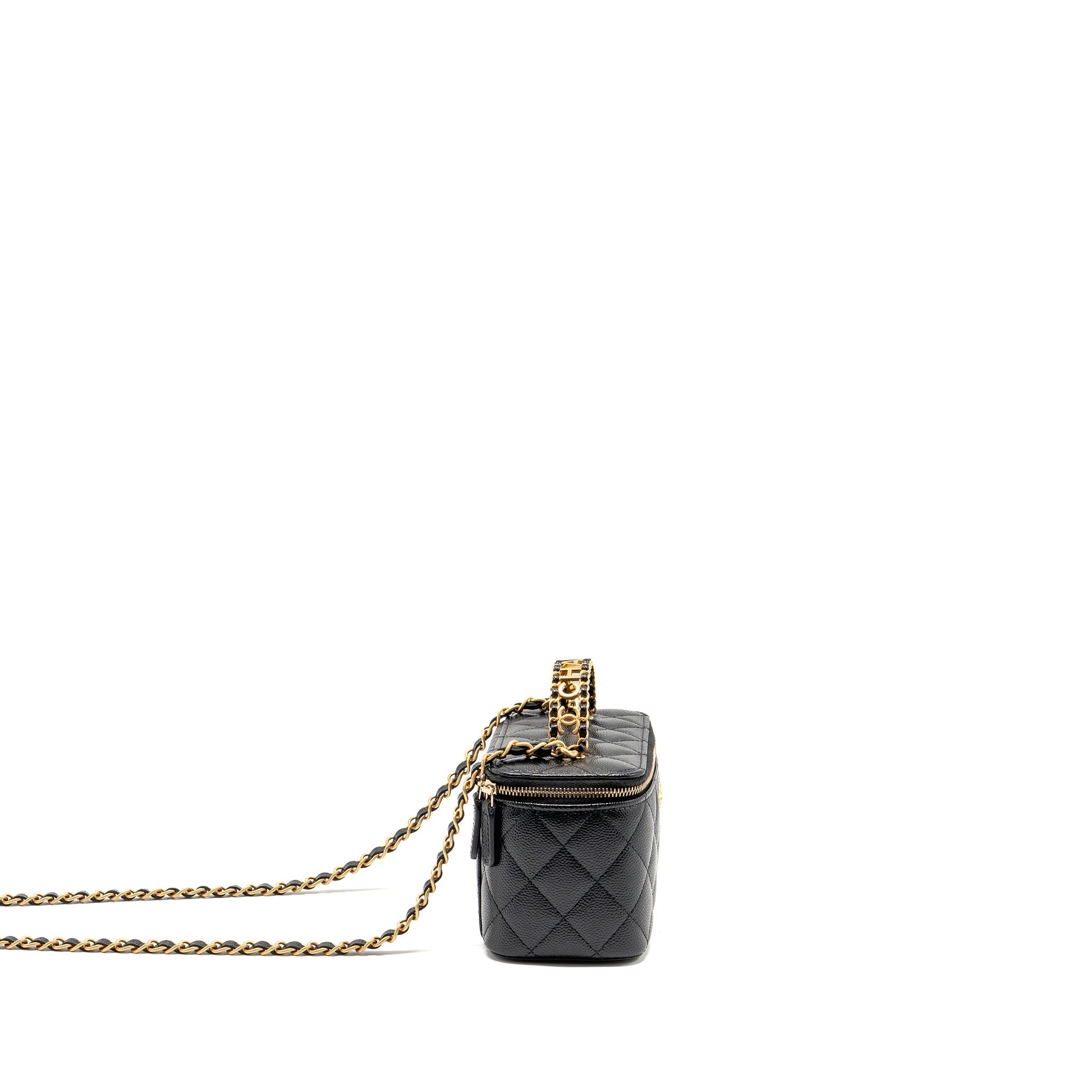 CHANEL LETTER TOP HANDLE LONG VANITY WITH CHAIN CAVIAR BLACK GHW