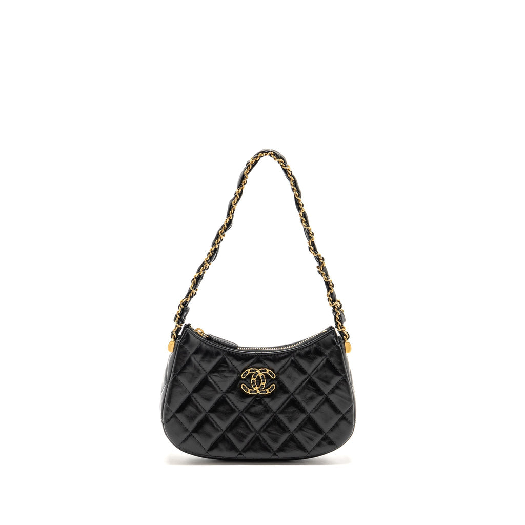 CHANEL 23K SMALL 19 HOBO SHOULDER BAG CALFSKIN BLACK GHW (MICROCHIP)