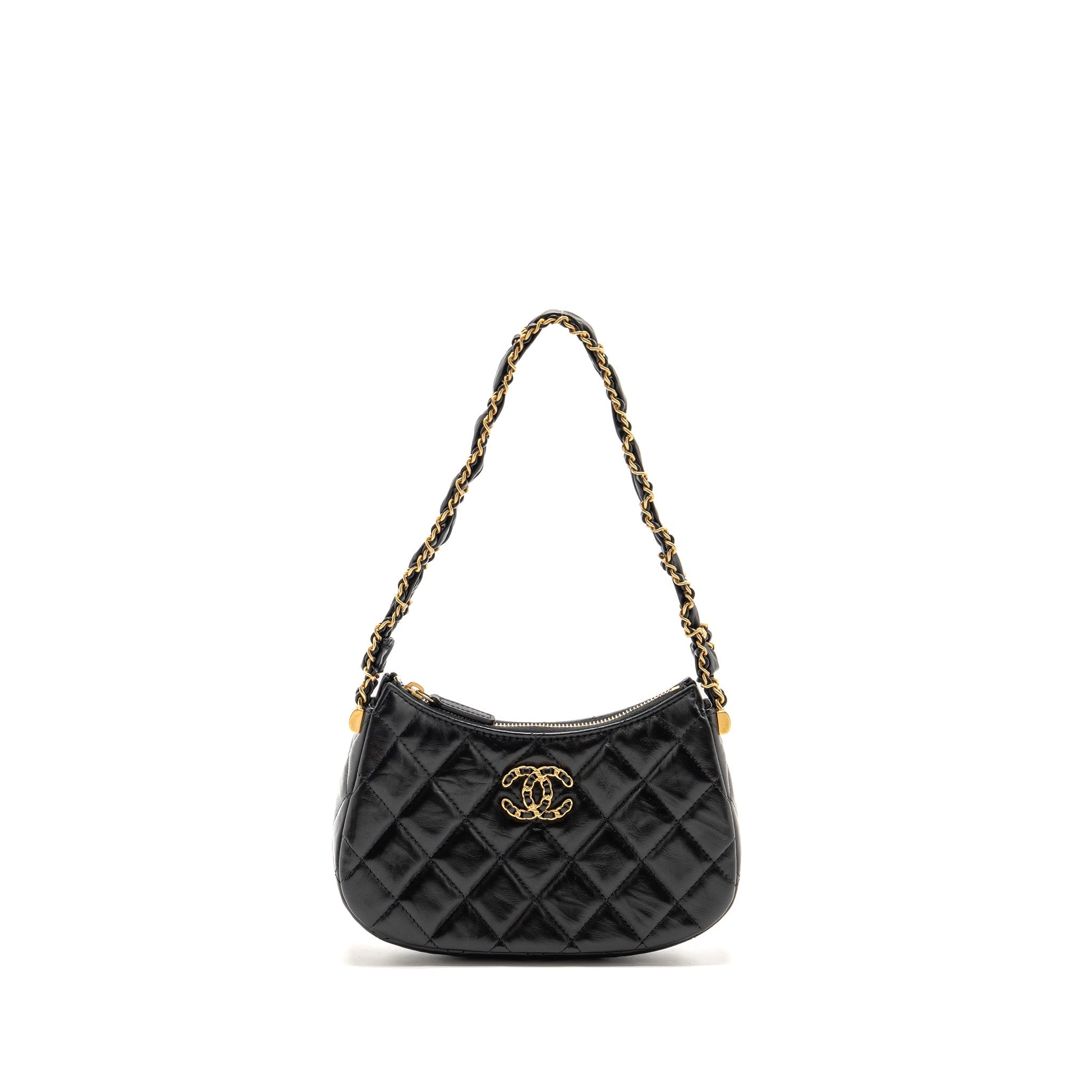 CHANEL 23K SMALL 19 HOBO SHOULDER BAG CALFSKIN BLACK GHW (MICROCHIP)