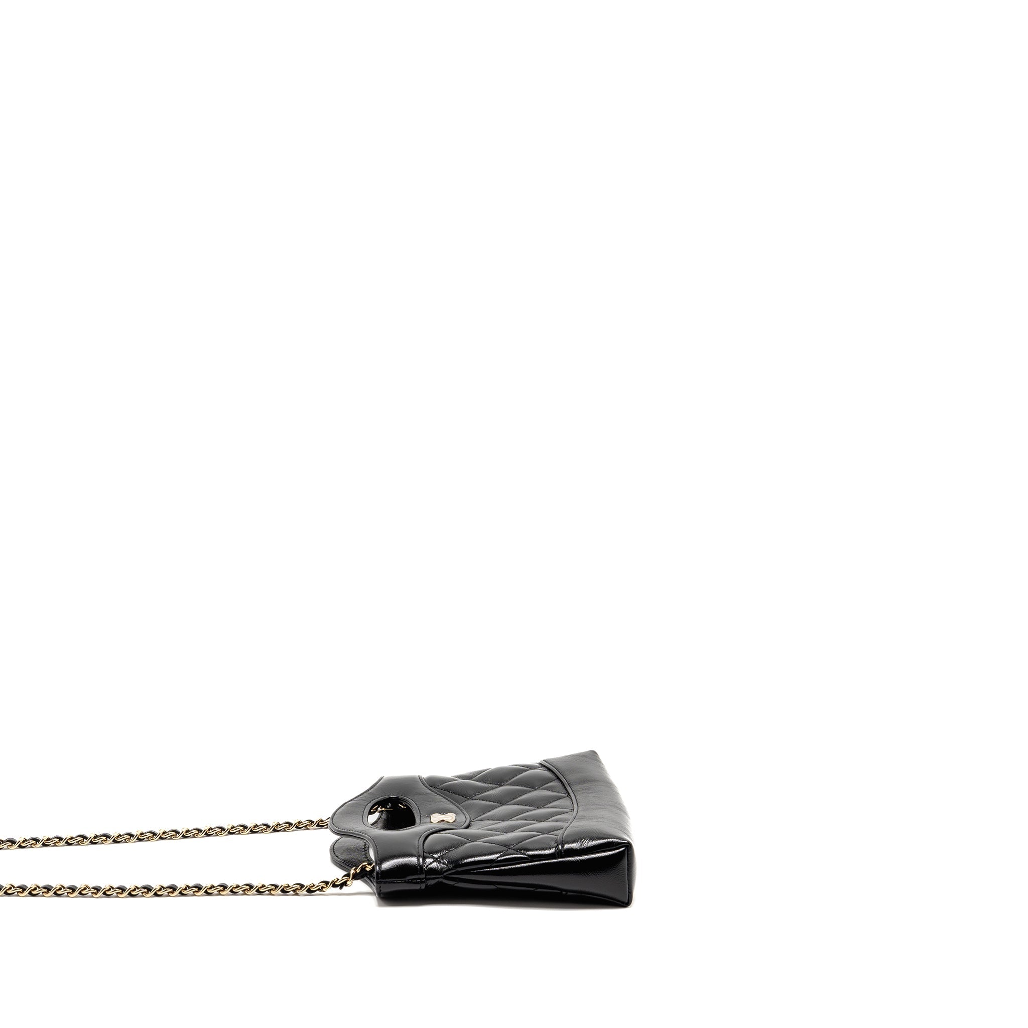 CHANEL MINI 31 CLUTCH WITH CHAIN SHINY LAMBSKIN BLACK LGHW (MICROCHIP)