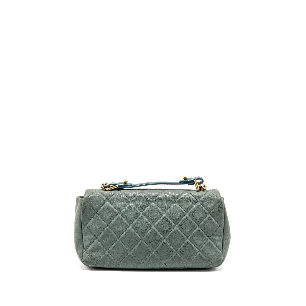 CHANEL TOP HANDLE FLAP SHOULDER BAG WITH CHAIN CAVIAR DARK GREEN GHW