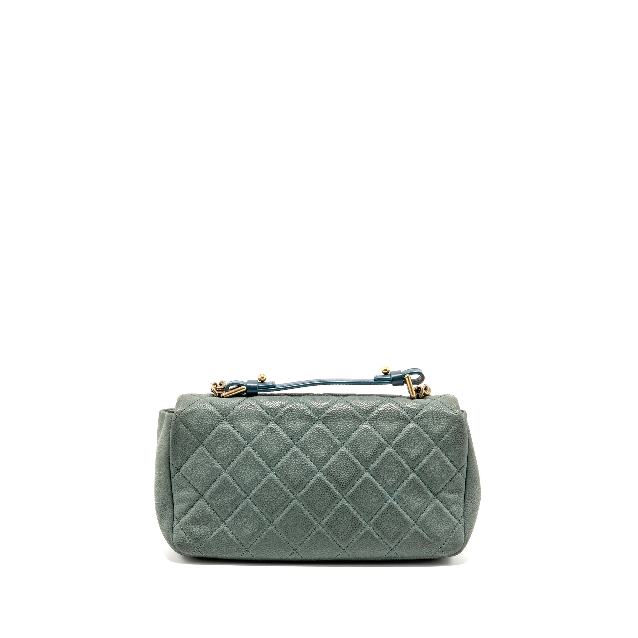CHANEL TOP HANDLE FLAP SHOULDER BAG WITH CHAIN CAVIAR DARK GREEN GHW