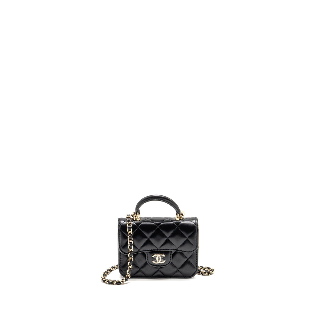 CHANEL TOP HANDLE MINI FLAP BAG LAMBSKIN BLACK LGHW