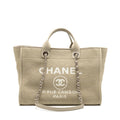 CHANEL DEAUVILLE TOTE BAG FABRIC / LEATHER LIGHT GREY SHW (MICROCHIP)
