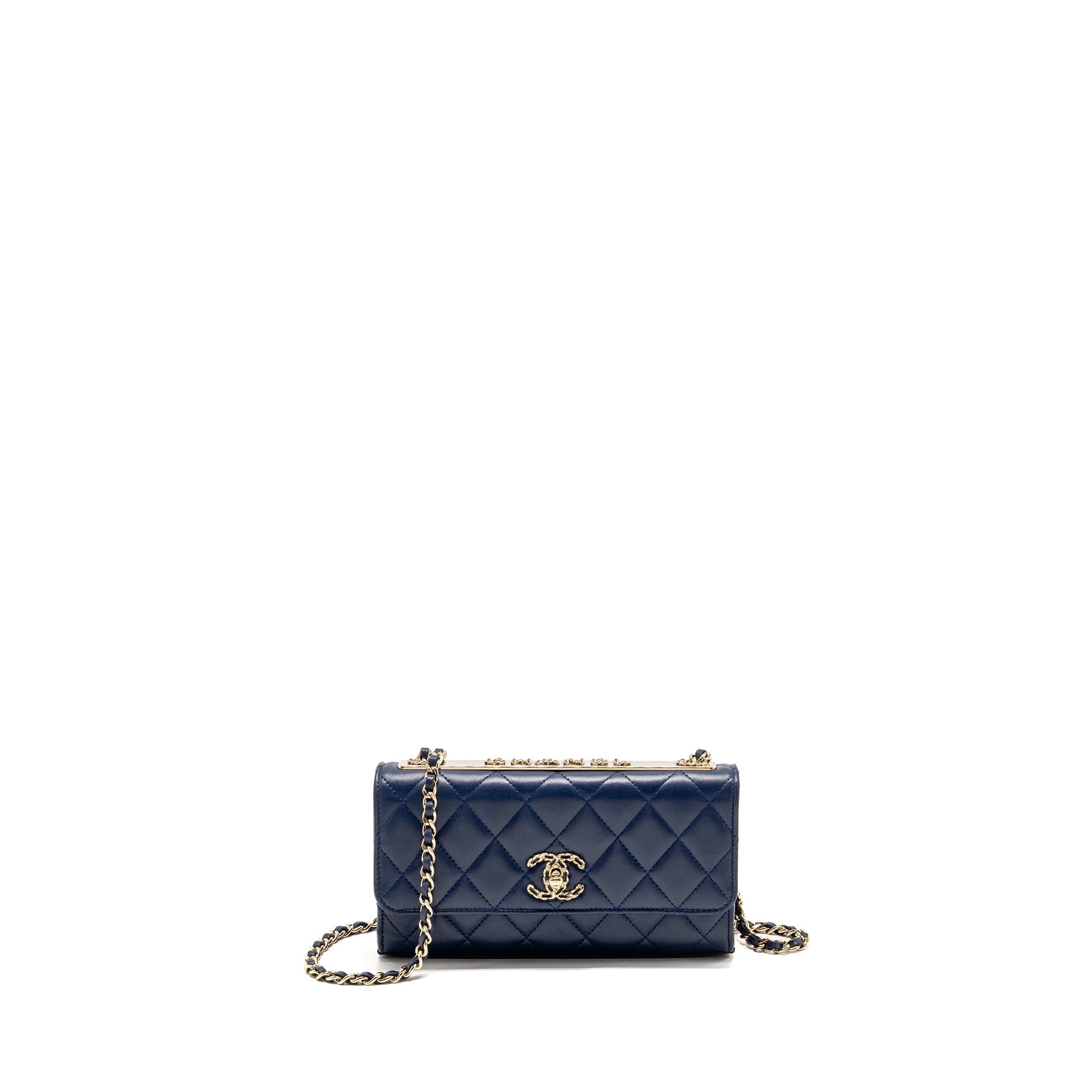 CHANEL TRENDY CC MINI WALLET ON CHAIN LAMBSKIN BLUE LGHW (MICROCHIP)