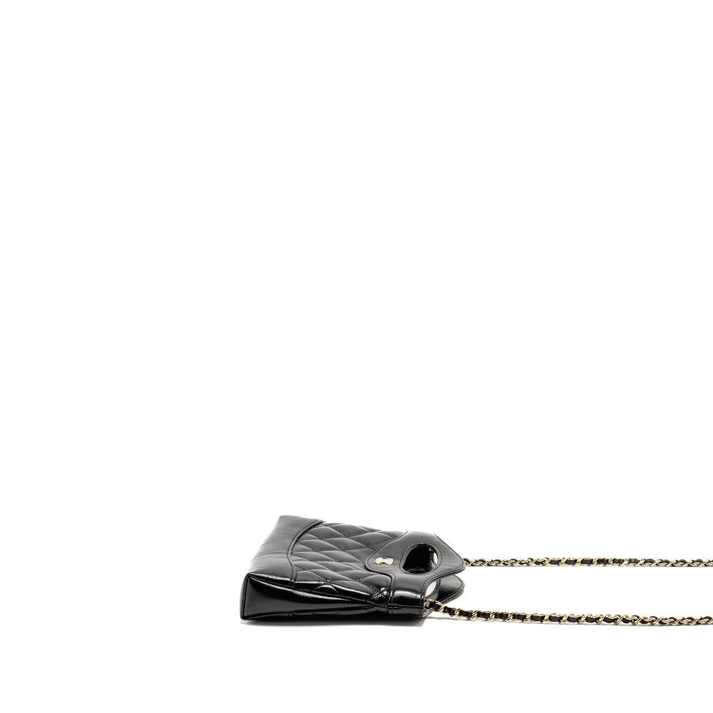 CHANEL MINI 31 CLUTCH WITH CHAIN SHINY LAMBSKIN BLACK LGHW (MICROCHIP)