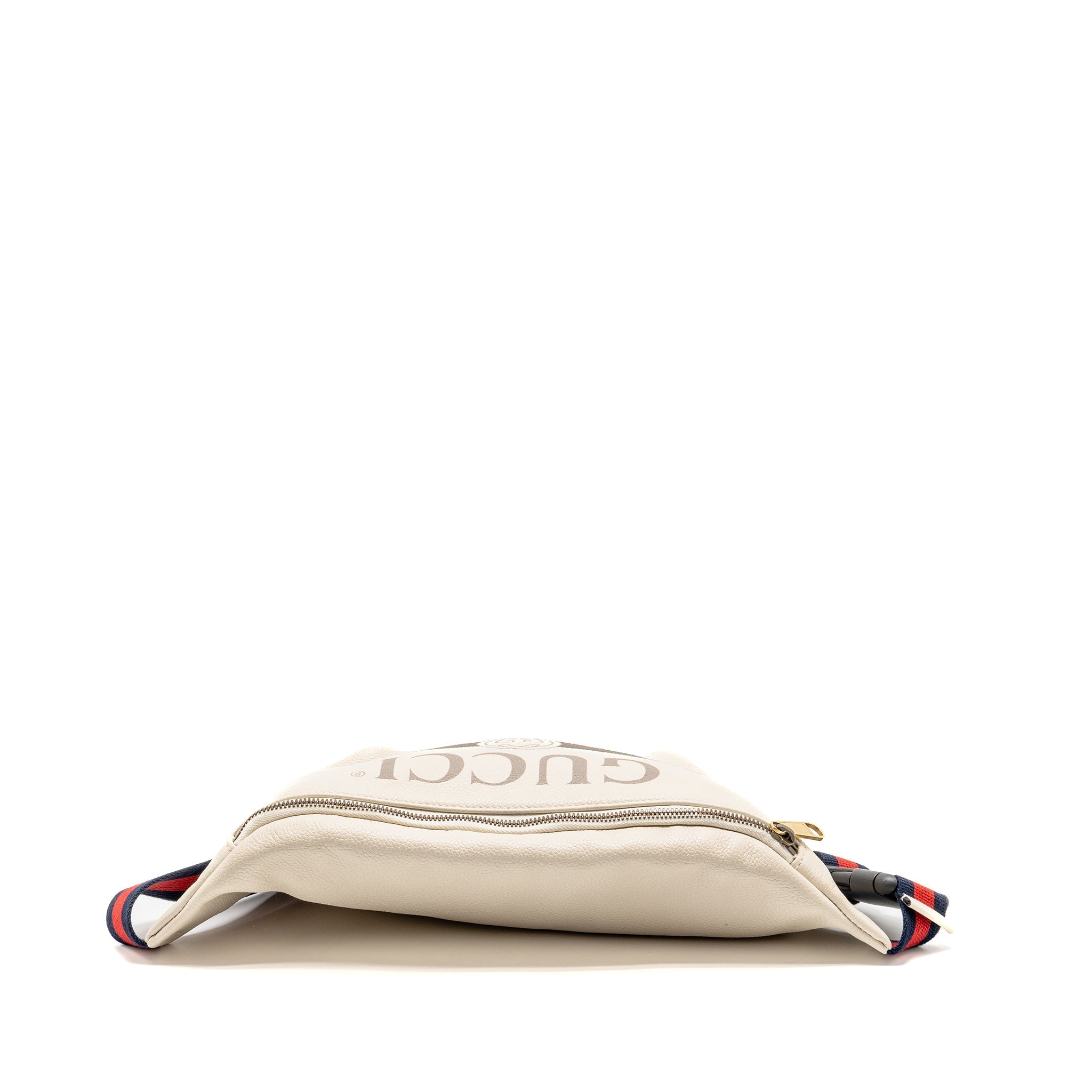 GUCCI LOGO PRINT BELT BAG CALFSKIN WHITE GHW