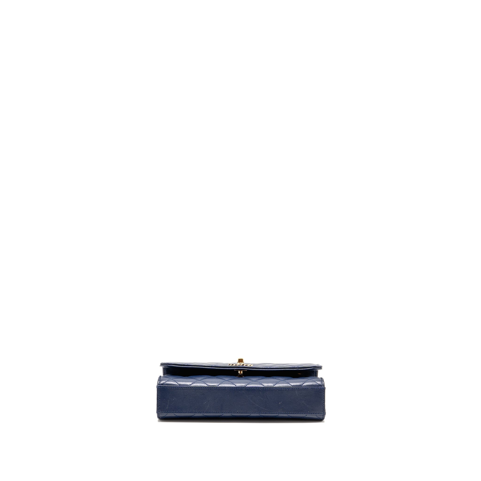 CHANEL TRENDY CC MINI WALLET ON CHAIN LAMBSKIN BLUE LGHW (MICROCHIP)