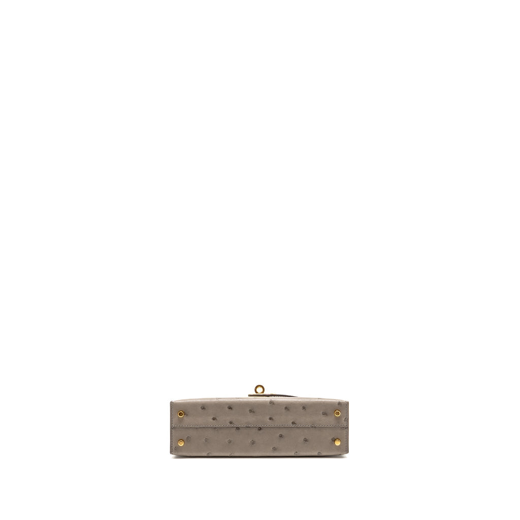 HERMES MINI KELLY II OSTRICH GRIS TOURTERELLE GHW
