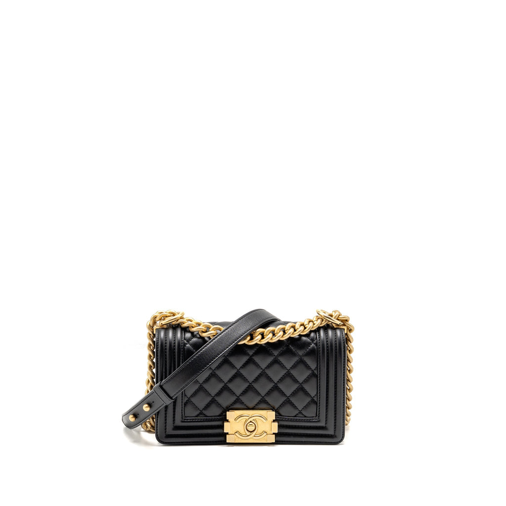 CHANEL SMALL BOY BAG CALFSKIN BLACK GHW (MICROCHIP)
