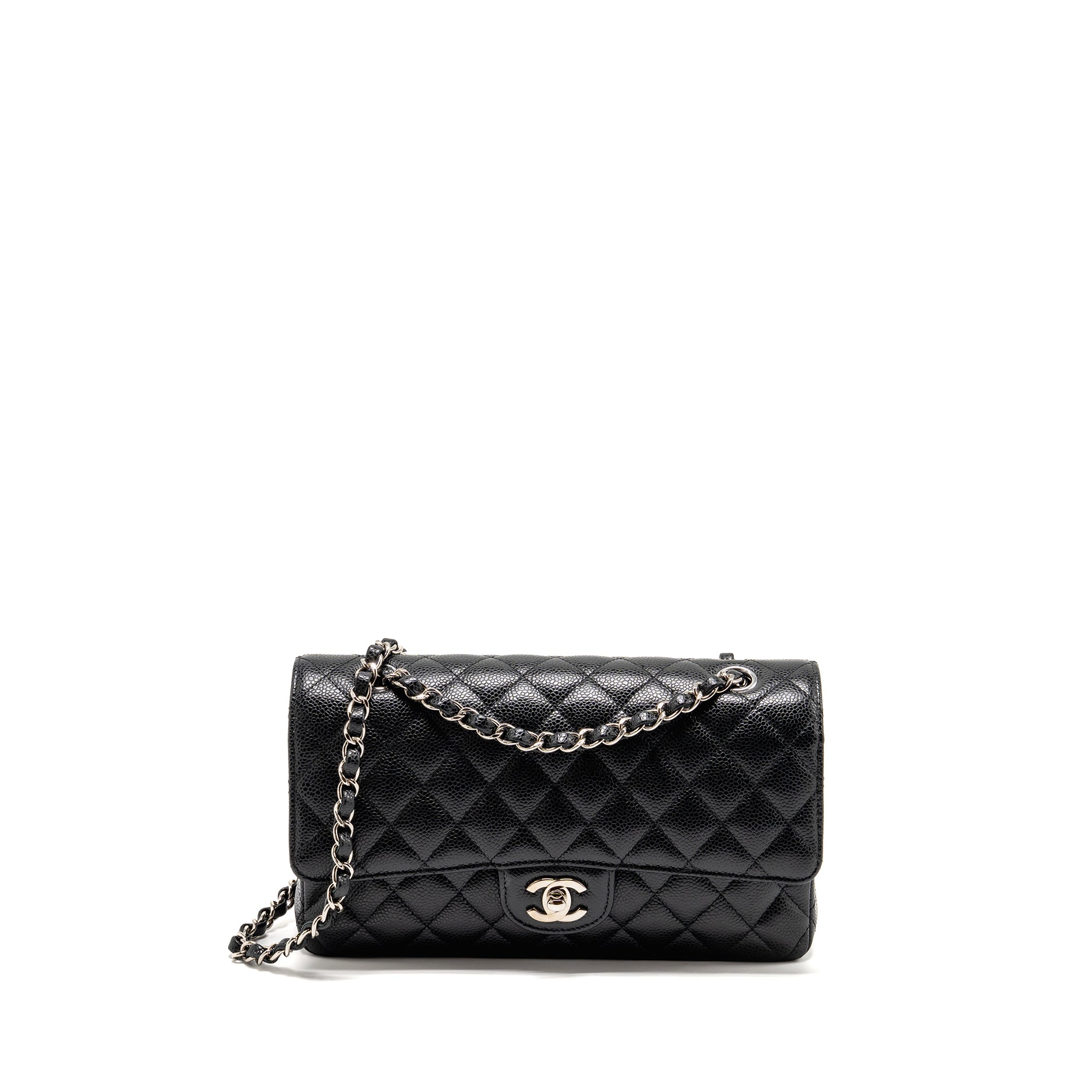 CHANEL MEDIUM CLASSIC DOUBLE FLAP BAG CAVIAR BLACK SHW