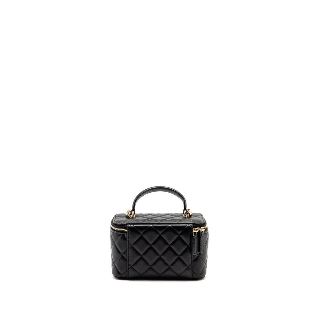 CHANEL TOP HANDLE LONG VANITY CASE LAMBSKIN BLACK LGHW (MICROCHIP)