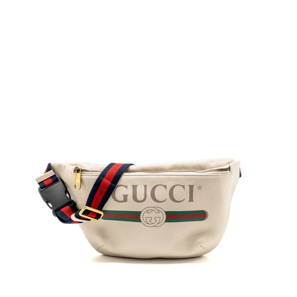 GUCCI LOGO PRINT BELT BAG CALFSKIN WHITE GHW