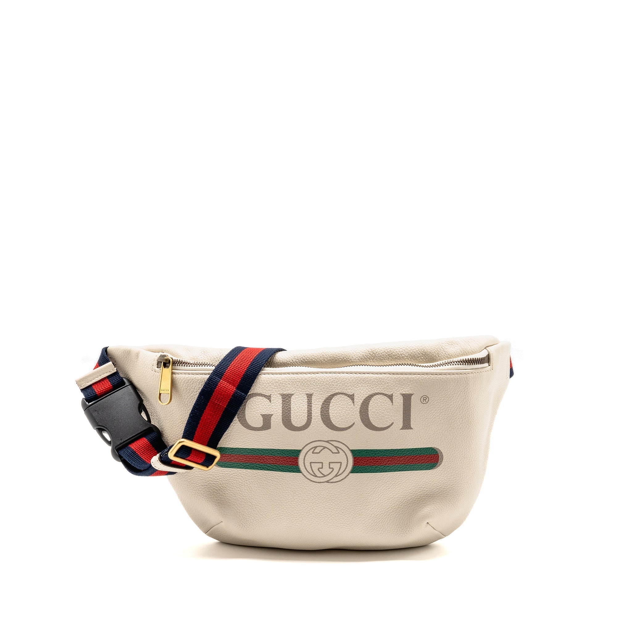 GUCCI LOGO PRINT BELT BAG CALFSKIN WHITE GHW