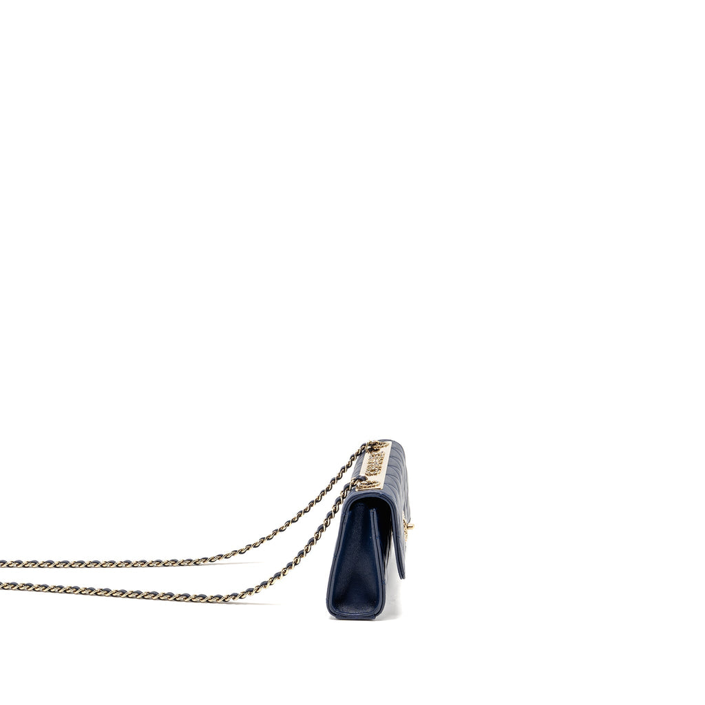 CHANEL TRENDY CC MINI WALLET ON CHAIN LAMBSKIN BLUE LGHW (MICROCHIP)