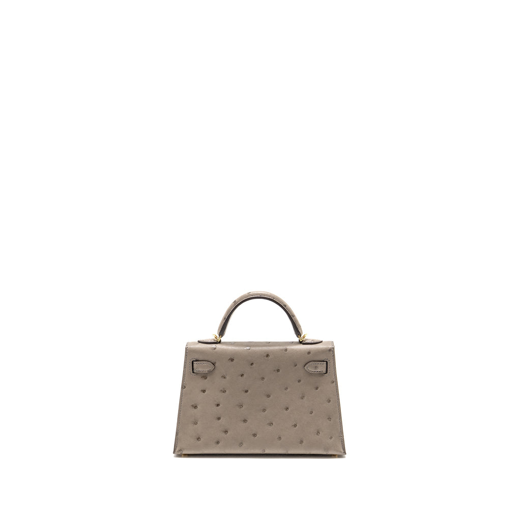 HERMES MINI KELLY II OSTRICH GRIS TOURTERELLE GHW