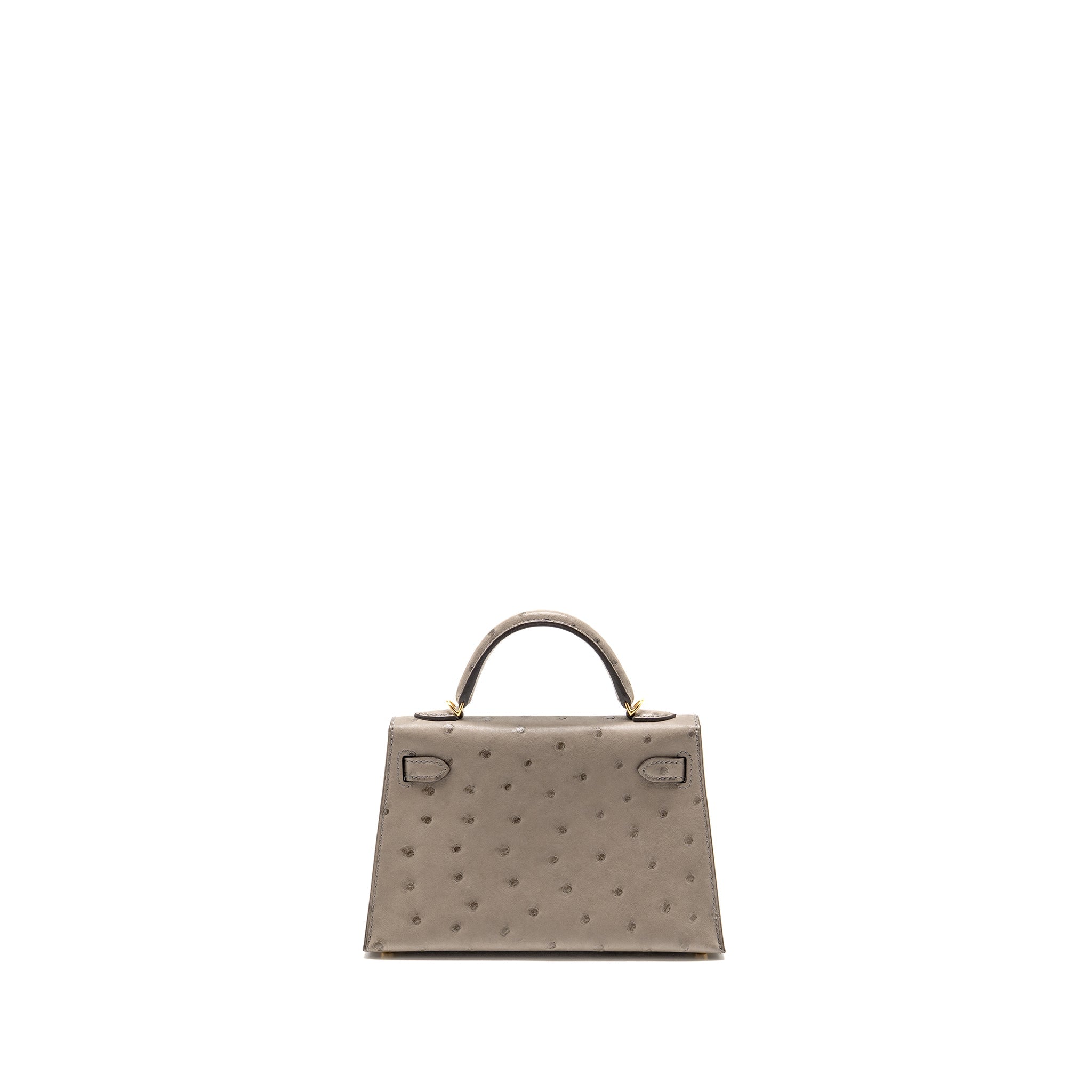 HERMES MINI KELLY II OSTRICH GRIS TOURTERELLE GHW