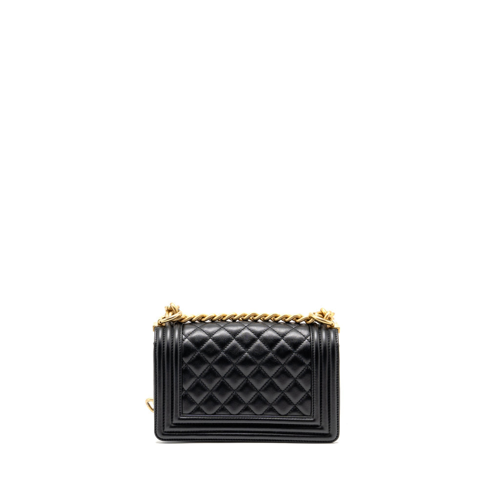 CHANEL SMALL BOY BAG CALFSKIN BLACK GHW (MICROCHIP)