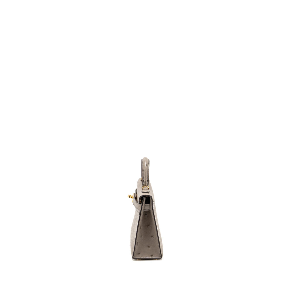 HERMES MINI KELLY II OSTRICH GRIS TOURTERELLE GHW