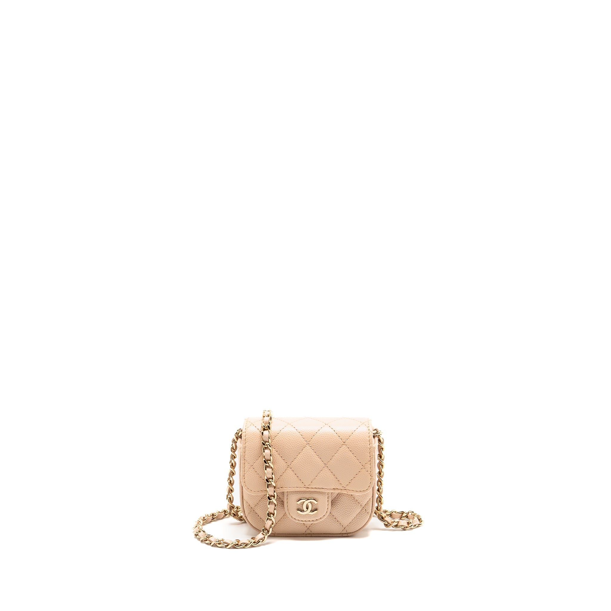 CHANEL MINI CLUTCH WITH CHAIN CAVIAR BEIGE LGHW