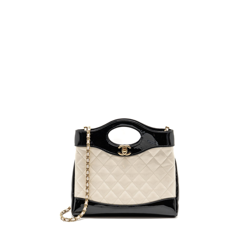 CHANEL MINI 31 BAG PATENT BLACK / WHITE LGHW (MICROCHIP)
