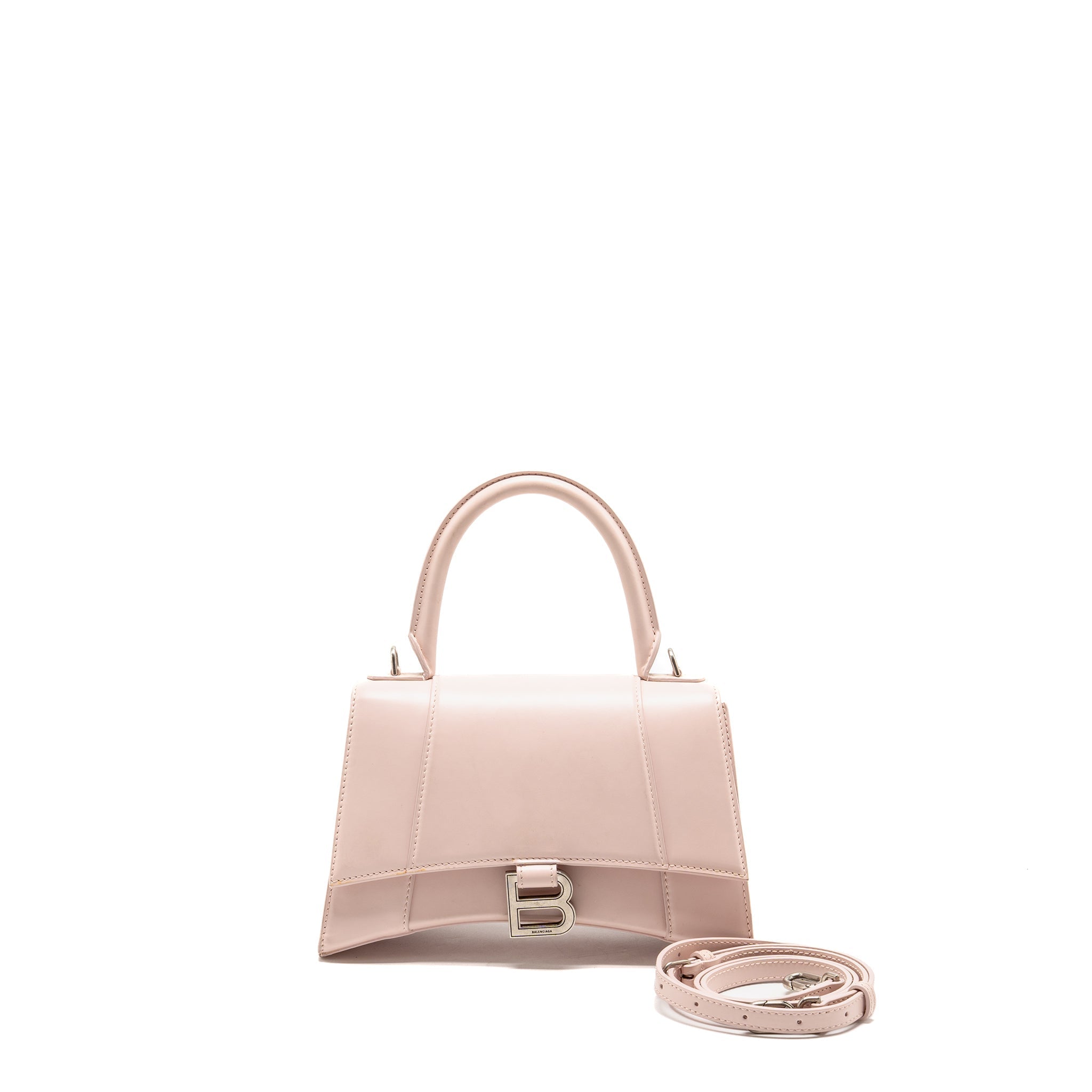 BALENCIAGA SMALL HOURGLASS BAG CALFSKIN LIGHT ROSE SHW